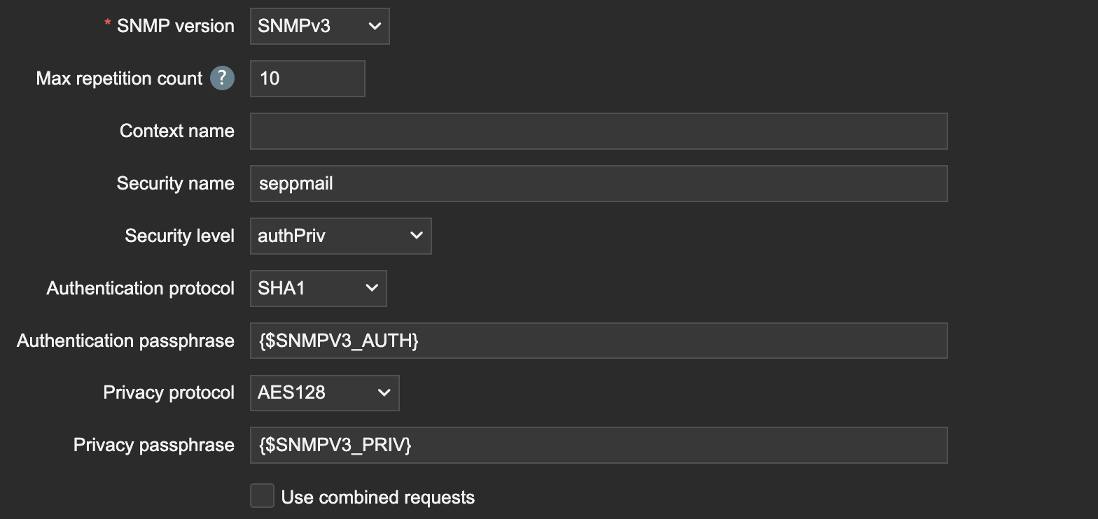 Screenshot SNMP v3 settings Screenshot SNMP v3 settings