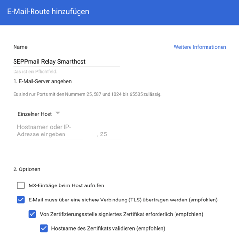 Screenshot für Route für ausgehende Mail Screenshot für Route für ausgehende Mail