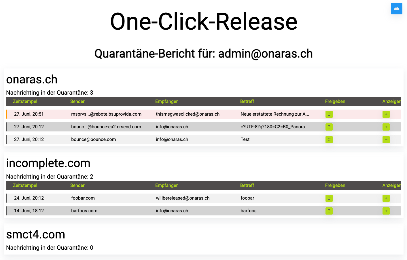 One-Click-Release - Seite im Browser