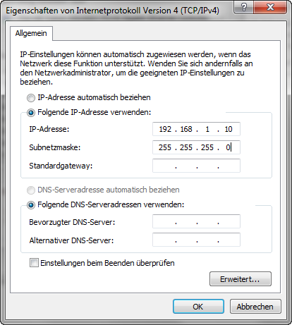 Screenshot Netzwerkeinstellung Screenshot Netzwerkeinstellung