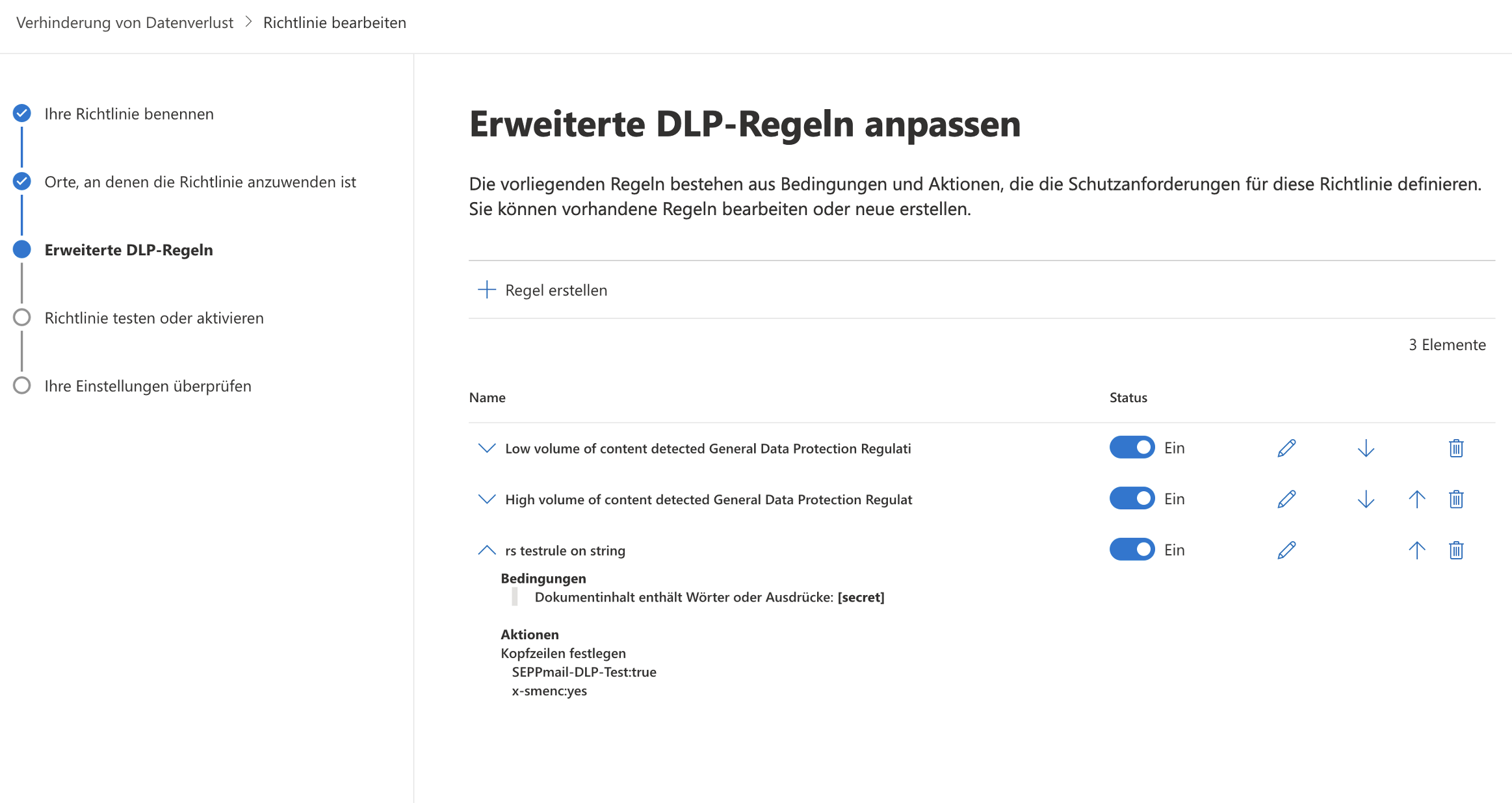 Screenshot erweiterte DLP-Regeln wie beschrieben Screenshot erweiterte DLP-Regeln wie beschrieben
