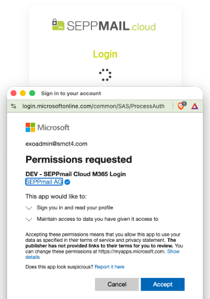 Give permission to the SEPPmail.cloud application Give permission to the SEPPmail.cloud application