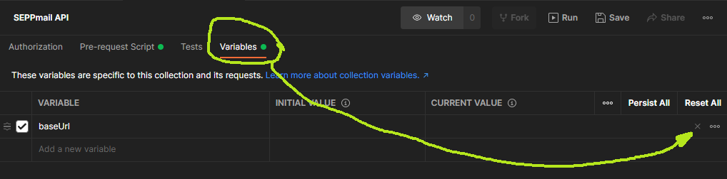 Screenshot Collection Variables löschen Screenshot Collection Variables löschen