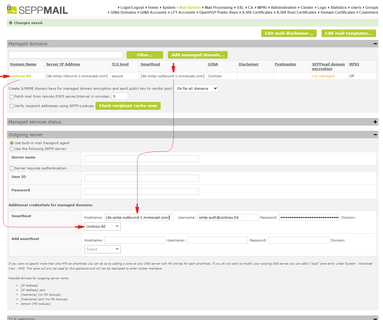Screenshot von Mail System Settings wie beschrieben Screenshot von Mail System Settings wie beschrieben
