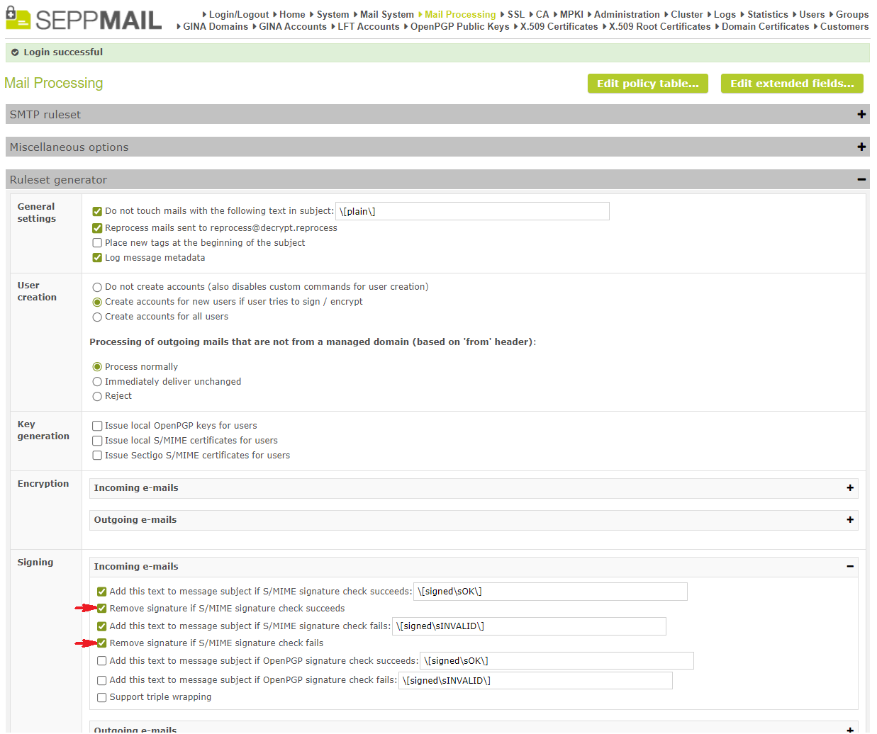 Screenshot von Mail Processing wie beschrieben Screenshot von Mail Processing wie beschrieben
