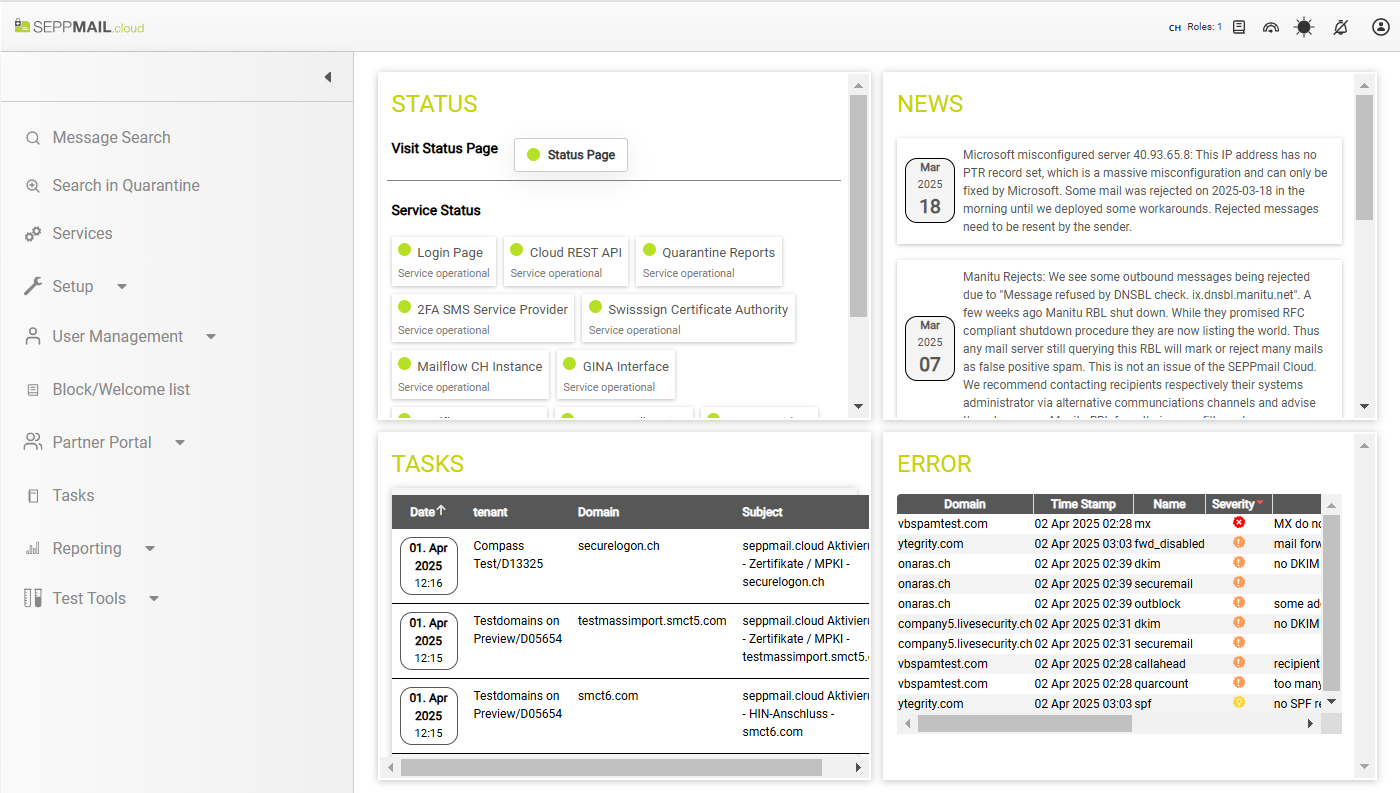 Start page SEPPmail Cloud