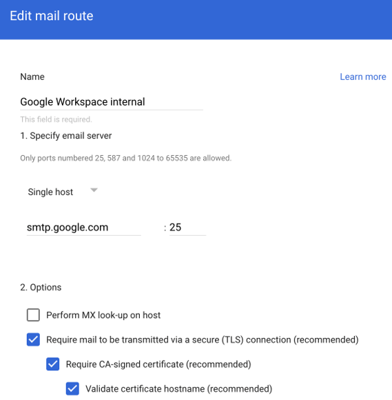 Screenshot for internal mail routing Screenshot for internal mail routing
