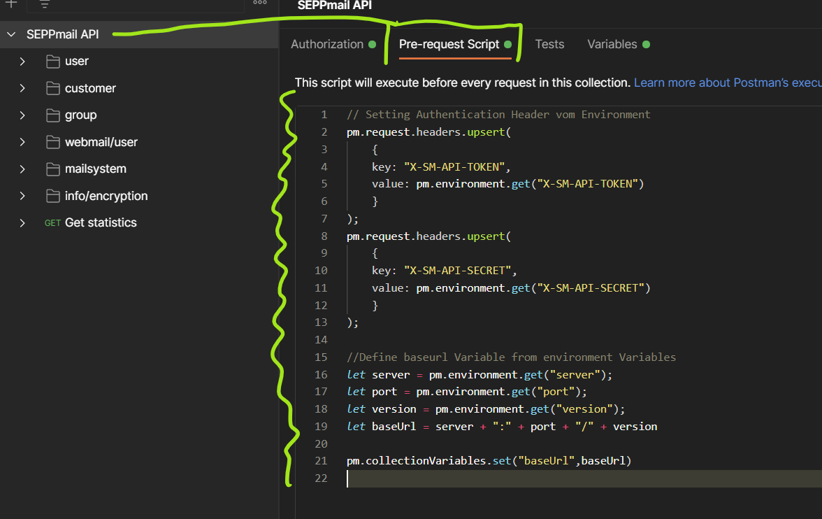 Screenshot pre-request script Screenshot pre-request script