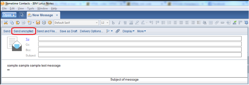 Screenshot IBM Notes with button "Send encrypted"