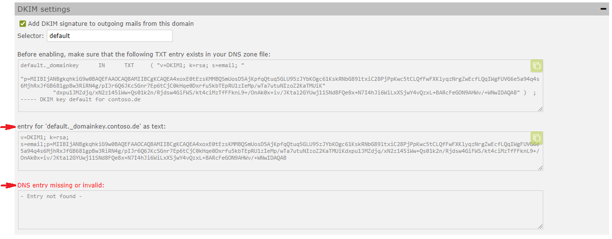 Screenshot of DKIM according to the description Screenshot of DKIM according to the description
